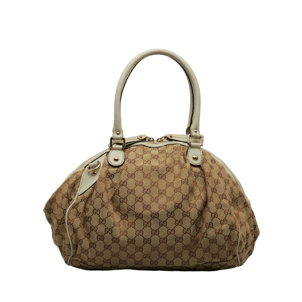 グッチ GGキャンバス スーキー ハンドバッグ ショルダーバッグ 2WAY 223974 ベージュ ブラウン キャンバス レザー レディース GUCCI 【中古】