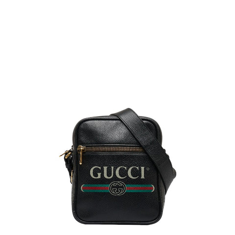 グッチ ロゴプリント 斜め掛け ショルダーバッグ  523591 ブラック レザー メンズ GUCCI 【中古】
