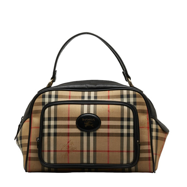 バーバリー ノバチェック シャドーホース ハンドバッグ ベージュ マルチカラー キャンバス レザー レディース BURBERRY 【中古】