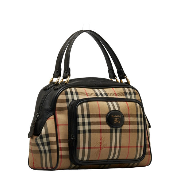 バーバリー ノバチェック シャドーホース ハンドバッグ ベージュ マルチカラー キャンバス レザー レディース BURBERRY 【中古】