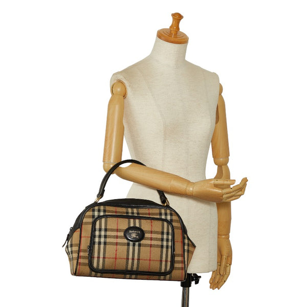 バーバリー ノバチェック シャドーホース ハンドバッグ ベージュ マルチカラー キャンバス レザー レディース BURBERRY 【中古】
