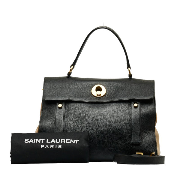 サンローラン ミューズトゥ ハンドバッグ ショルダーバッグ 2WAY 313456 ブラック ベージュ レザー スウェード レディース SAINT LAURENT 【中古】