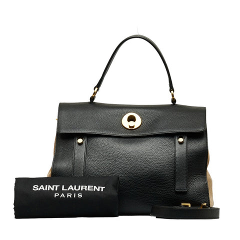 サンローラン ミューズトゥ ハンドバッグ ショルダーバッグ 2WAY 313456 ブラック ベージュ レザー スウェード レディース SAINT LAURENT 【中古】