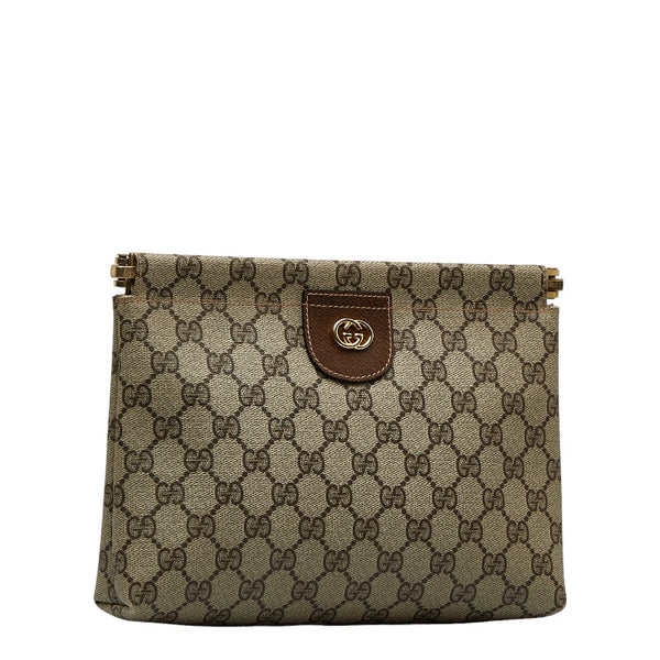 グッチ GGスプリーム セカンドバッグ クラッチバッグ ベージュ PVC レザー レディース GUCCI 【中古】