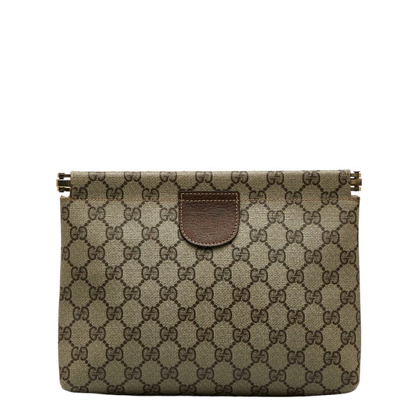 グッチ GGスプリーム セカンドバッグ クラッチバッグ ベージュ PVC レザー レディース GUCCI 【中古】