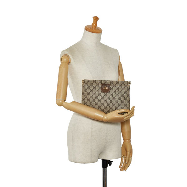 グッチ GGスプリーム セカンドバッグ クラッチバッグ ベージュ PVC レザー レディース GUCCI 【中古】