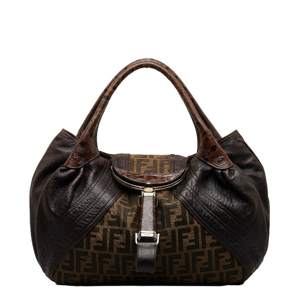 フェンディ ズッカ スパイバッグ ハンドバッグ ショルダーバッグ 8BR511 ブラウン ブラック キャンバス レザー レディース FENDI 【中古】