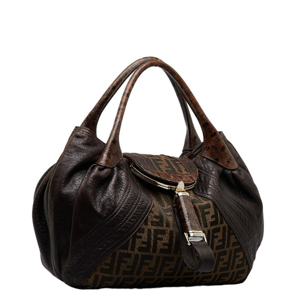 フェンディ ズッカ スパイバッグ ハンドバッグ ショルダーバッグ 8BR511 ブラウン ブラック キャンバス レザー レディース FENDI 【中古】