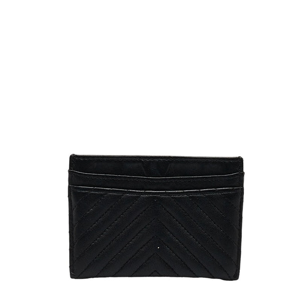 シャネル Vステッチ カードケース ブラック ラムスキン レディース CHANEL 【中古】