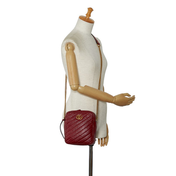 グッチ GGマーモント チェーン ショルダーバッグ 550155 レッド レザー レディース GUCCI 【中古】