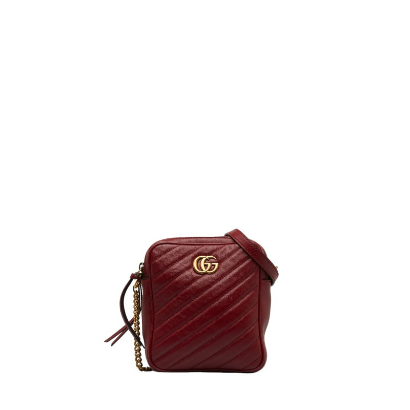 グッチ GGマーモント チェーン ショルダーバッグ 550155 レッド レザー レディース GUCCI 【中古】