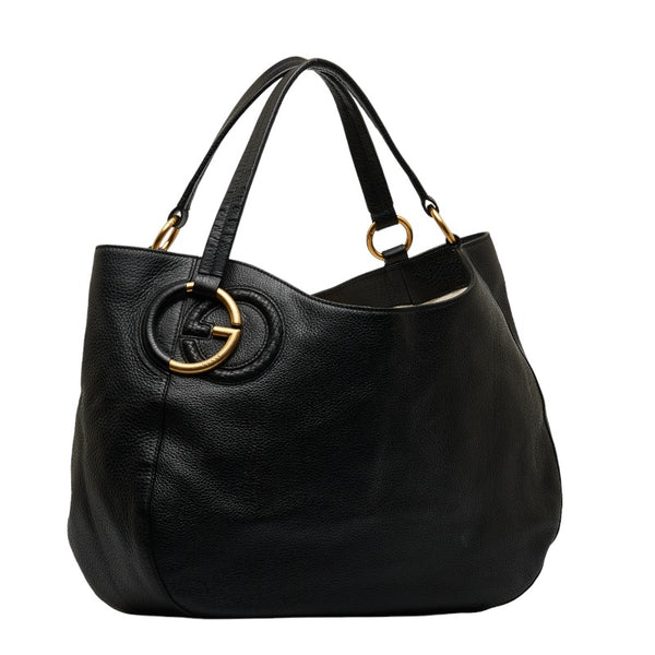 グッチ インターロッキング トートバッグ ショルダーバッグ 309531 ブラック レザー レディース GUCCI 【中古】