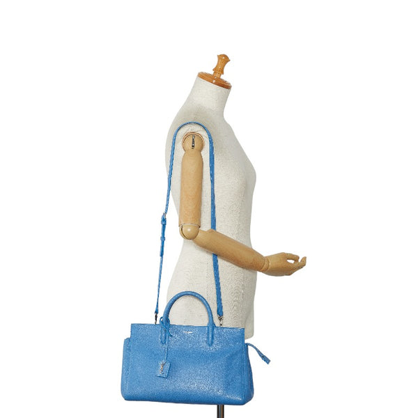 サンローラン カバ リヴゴーシュ ハンドバッグ ショルダーバッグ 2WAY 400413 ライトブルー レザー レディース SAINT LAURENT 【中古】