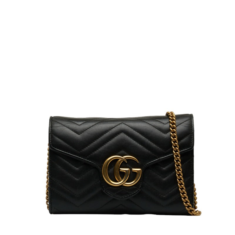 グッチ GGマーモント チェーン ショルダーバッグ 474575 ブラック レザー レディース GUCCI 【中古】
