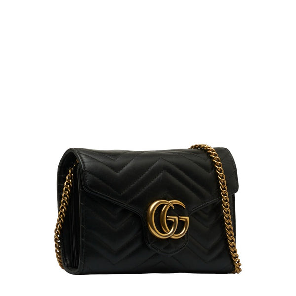 グッチ GGマーモント チェーン ショルダーバッグ 474575 ブラック レザー レディース GUCCI 【中古】