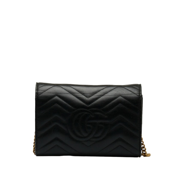 グッチ GGマーモント チェーン ショルダーバッグ 474575 ブラック レザー レディース GUCCI 【中古】