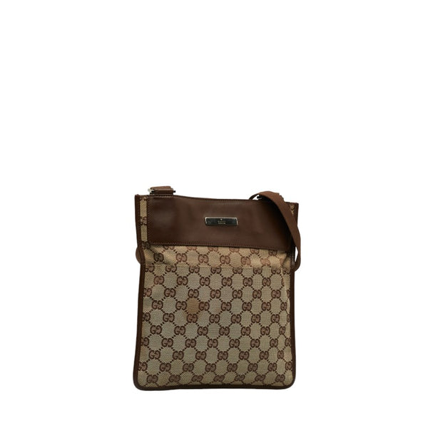 グッチ GGキャンバス 斜め掛け ショルダーバッグ 019 0348 ベージュ ブラウン キャンバス レザー レディース GUCCI 【中古】