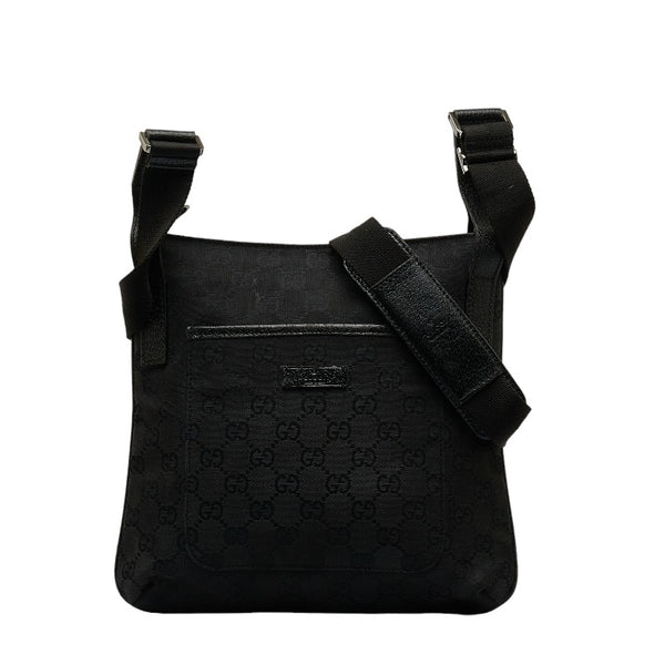 グッチ GGキャンバス 斜め掛け ショルダーバッグ 122793 ブラック キャンバス レザー レディース GUCCI 【中古】