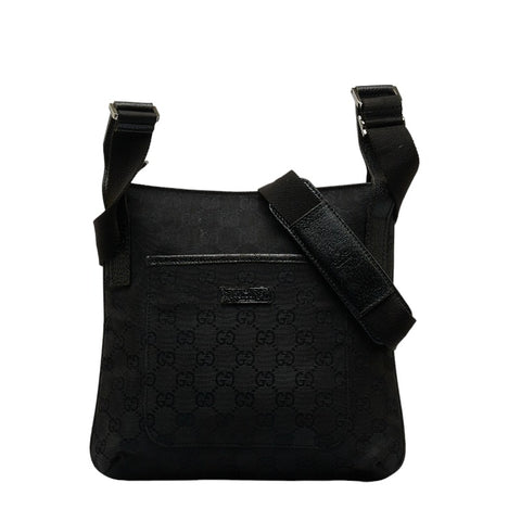 グッチ GGキャンバス 斜め掛け ショルダーバッグ 122793 ブラック キャンバス レザー レディース GUCCI 【中古】