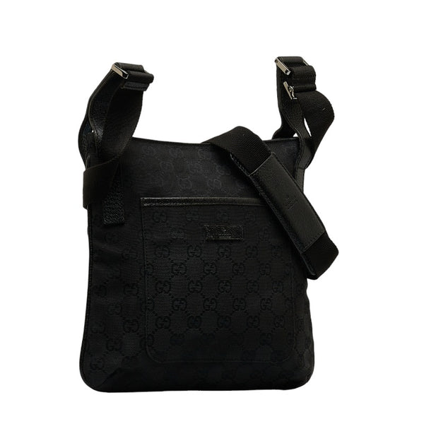 グッチ GGキャンバス 斜め掛け ショルダーバッグ 122793 ブラック キャンバス レザー レディース GUCCI 【中古】