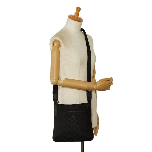 グッチ GGキャンバス 斜め掛け ショルダーバッグ 122793 ブラック キャンバス レザー レディース GUCCI 【中古】