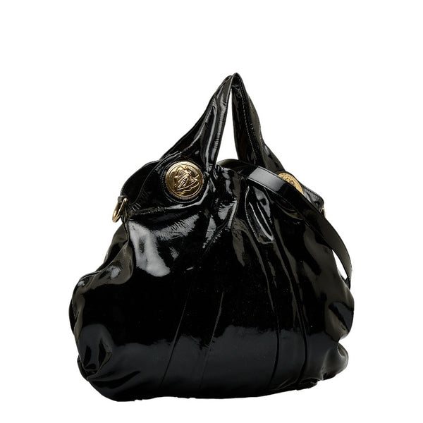 グッチ ヒステリア ハンドバッグ ショルダーバッグ 2WAY 197016 ブラック エナメル レザー レディース GUCCI 【中古】