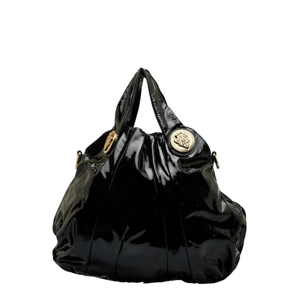グッチ ヒステリア ハンドバッグ ショルダーバッグ 2WAY 197016 ブラック エナメル レザー レディース GUCCI 【中古】