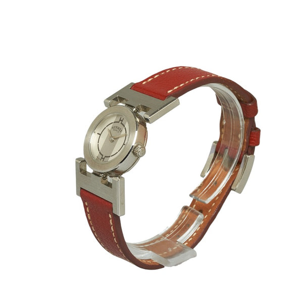 エルメス パプリカ 腕時計 PA1.210 クオーツ シルバー文字盤 ステンレススチール レザー レディース HERMES 【中古】
