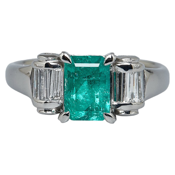 Pt900 プラチナ エメラルド1.44ct ダイヤ0.49ct リング 指輪 レディース 17号 【中古】