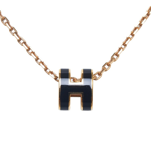 エルメス ミニポップアッシュ H ネックレス ブラック ローズゴールド スティール レディース HERMES 【中古】