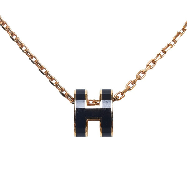エルメス ミニポップアッシュ H ネックレス ブラック ローズゴールド スティール レディース HERMES 【中古】