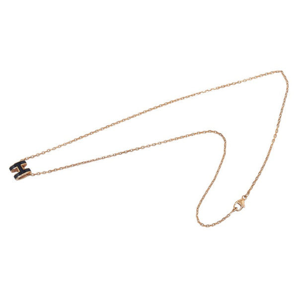 エルメス ミニポップアッシュ H ネックレス ブラック ローズゴールド スティール レディース HERMES 【中古】