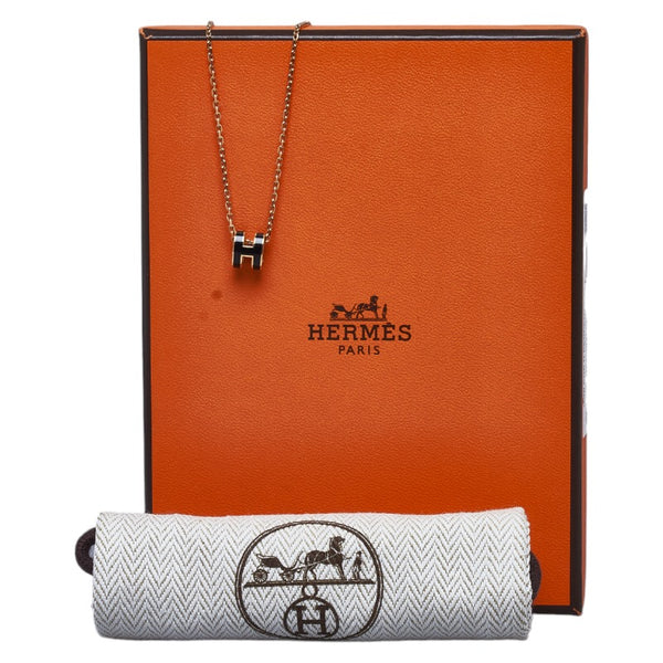 エルメス ミニポップアッシュ H ネックレス ブラック ローズゴールド スティール レディース HERMES 【中古】