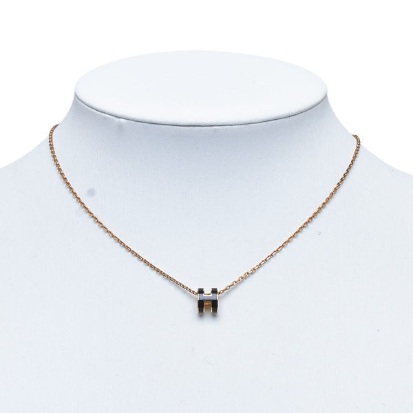 エルメス ミニポップアッシュ H ネックレス ブラック ローズゴールド スティール レディース HERMES 【中古】