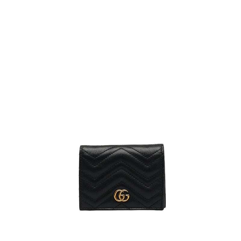 グッチ GGマーモント 二つ折り財布 コンパクトウォレット 466492 ブラック レザー レディース GUCCI 【中古】