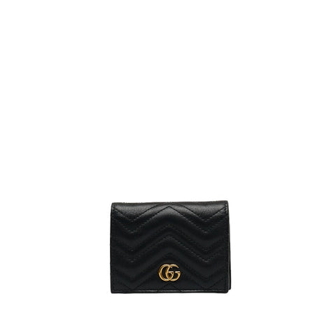 グッチ GGマーモント 二つ折り財布 コンパクトウォレット 466492 ブラック レザー レディース GUCCI 【中古】