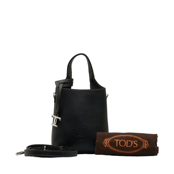トッズ ロゴ マイクロ  タイムレス ハンドバッグ ショルダーバッグ 2WAY ブラック レザー レディース TOD’S 【中古】