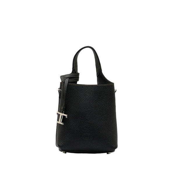 トッズ ロゴ マイクロ  タイムレス ハンドバッグ ショルダーバッグ 2WAY ブラック レザー レディース TOD’S 【中古】
