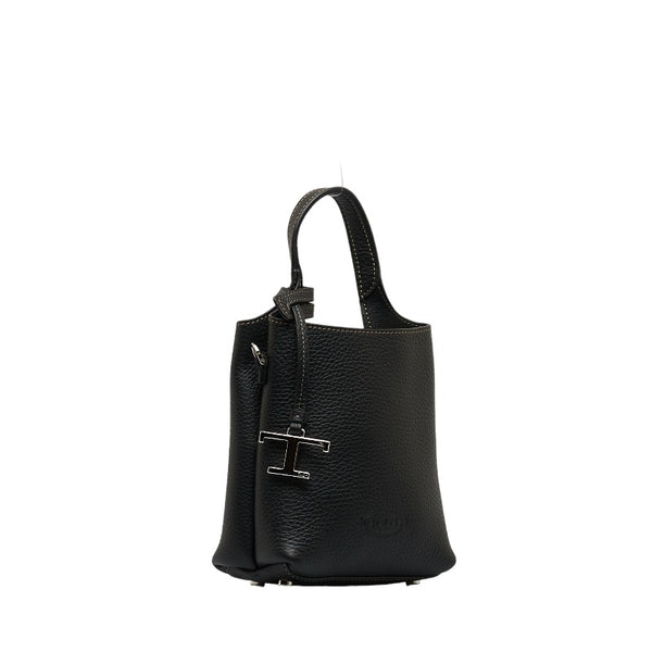 トッズ ロゴ マイクロ  タイムレス ハンドバッグ ショルダーバッグ 2WAY ブラック レザー レディース TOD’S 【中古】