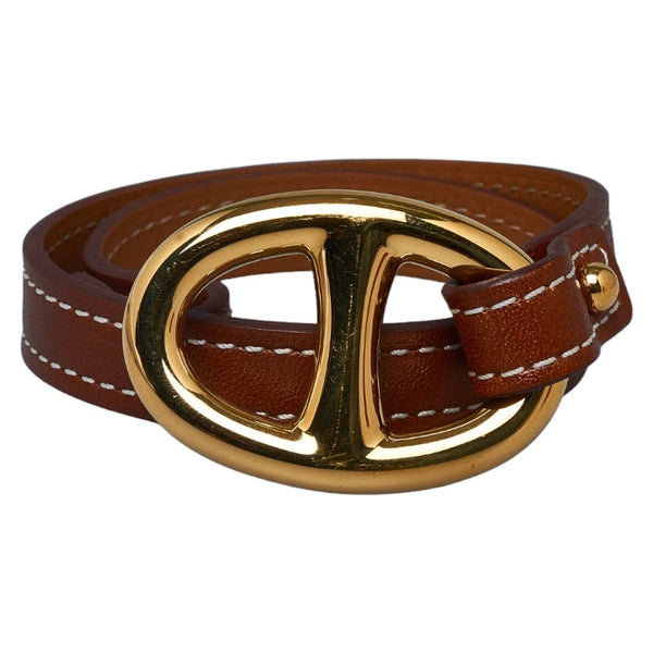 エルメス シェーヌダンクル ドゥブルトゥール ブレスレット レザー メッキ レディース HERMES 【中古】