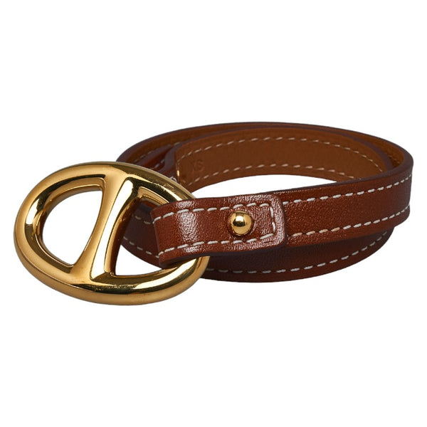 エルメス シェーヌダンクル ドゥブルトゥール ブレスレット レザー メッキ レディース HERMES 【中古】