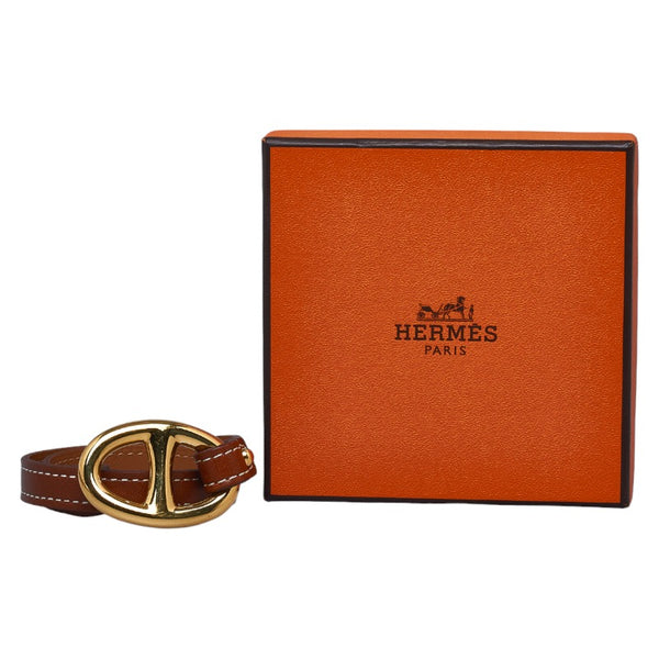 エルメス シェーヌダンクル ドゥブルトゥール ブレスレット レザー メッキ レディース HERMES 【中古】