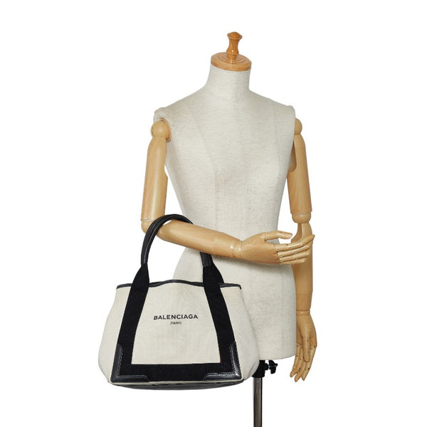バレンシアガ ネイビー スモール カバス ハンドバッグ トートバッグ 339933 ホワイト ブラック キャンバス レザー レディース BALENCIAGA 【中古】