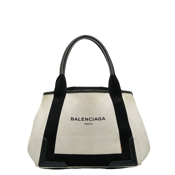 バレンシアガ ネイビー スモール カバス ハンドバッグ トートバッグ 339933 ホワイト ブラック キャンバス レザー レディース BALENCIAGA 【中古】