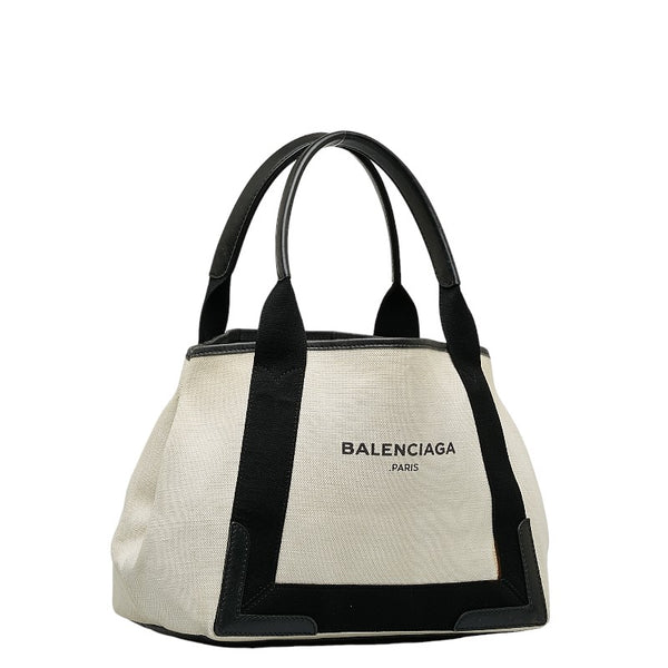 バレンシアガ ネイビー スモール カバス ハンドバッグ トートバッグ 339933 ホワイト ブラック キャンバス レザー レディース BALENCIAGA 【中古】