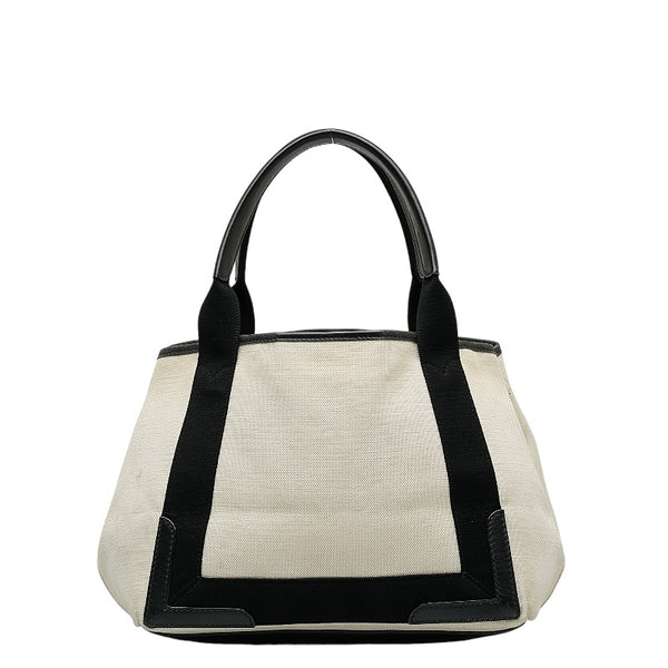 バレンシアガ ネイビー スモール カバス ハンドバッグ トートバッグ 339933 ホワイト ブラック キャンバス レザー レディース BALENCIAGA 【中古】