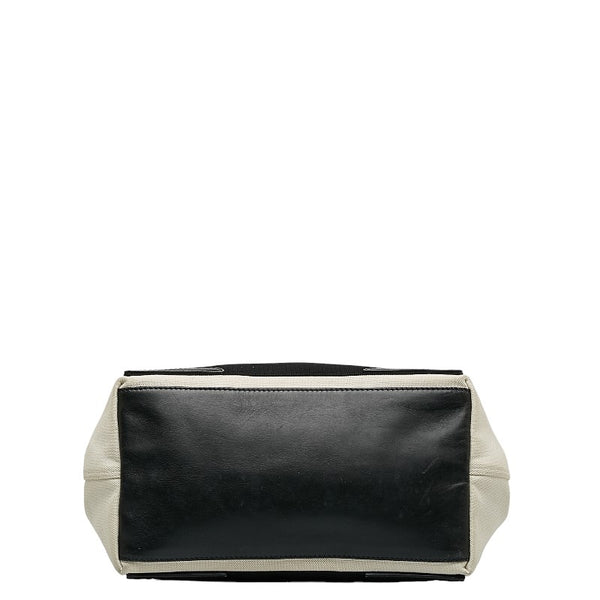 バレンシアガ ネイビー スモール カバス ハンドバッグ トートバッグ 339933 ホワイト ブラック キャンバス レザー レディース BALENCIAGA 【中古】