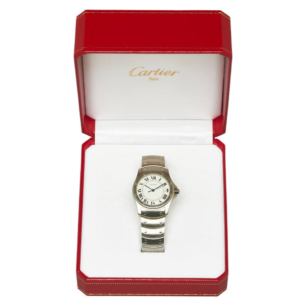 カルティエ サントスクーガー MM 腕時計 W20027K1 クオーツ ホワイト文字盤 ステンレススチール レディース CARTIER 【中古】