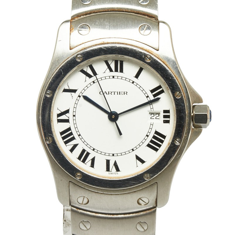 カルティエ サントスクーガー MM 腕時計 W20027K1 クオーツ ホワイト文字盤 ステンレススチール レディース CARTIER 【中古】