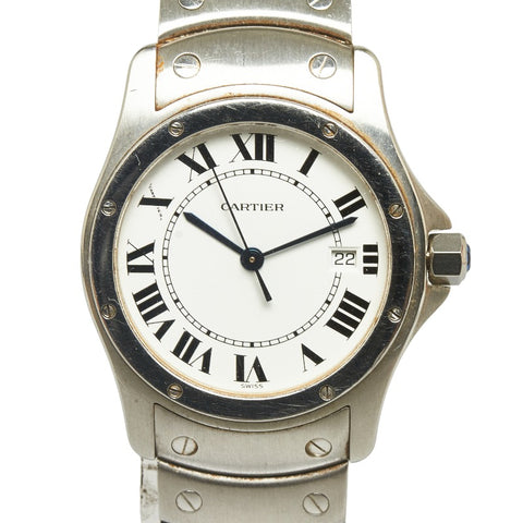 カルティエ サントスクーガー MM 腕時計 W20027K1 クオーツ ホワイト文字盤 ステンレススチール レディース CARTIER 【中古】
